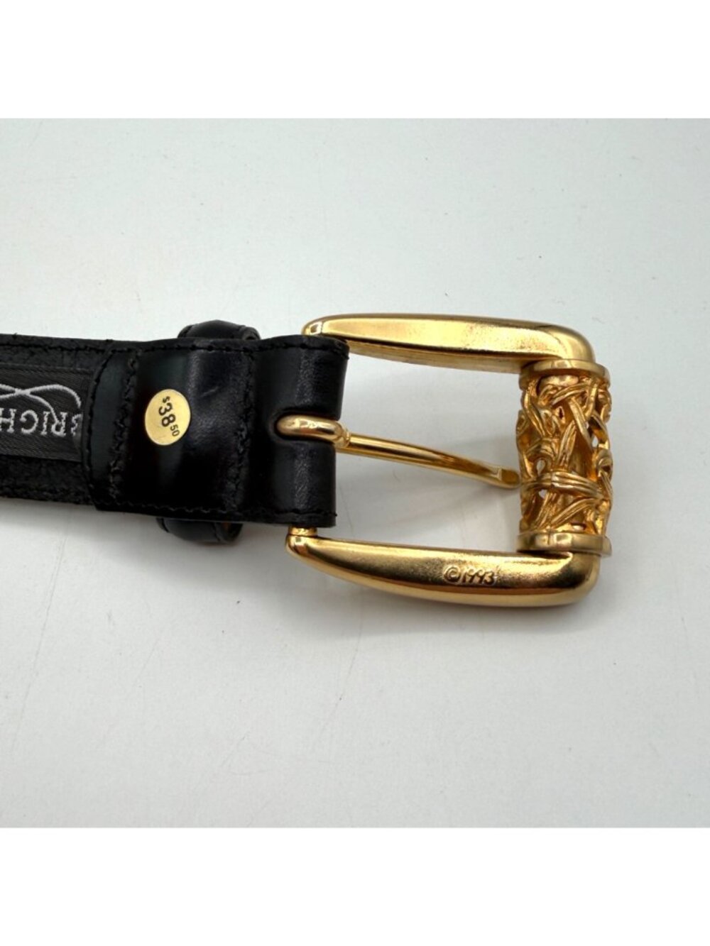 Vintage 1993 Brighton Black Leather Belt Brass Buckle 41723 Size M - Picture 5 of 6
